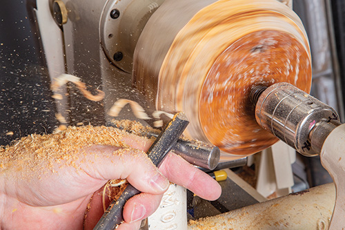 Starting mortar blank turning on lathe