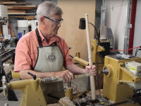 Ernie Conover turning joined spindle on lathe