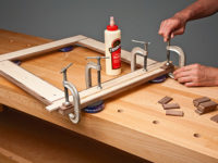 Clamping mosaic tile picture frame corners for glue-up