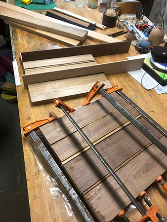 Clamping up sibling bowl blank lumber for glue-up