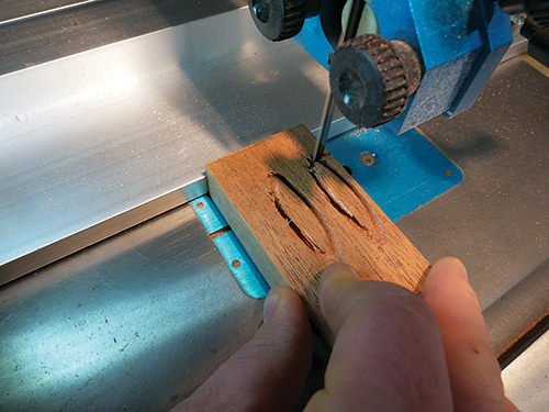 Cutting out angled pocket hole plugs with band saw