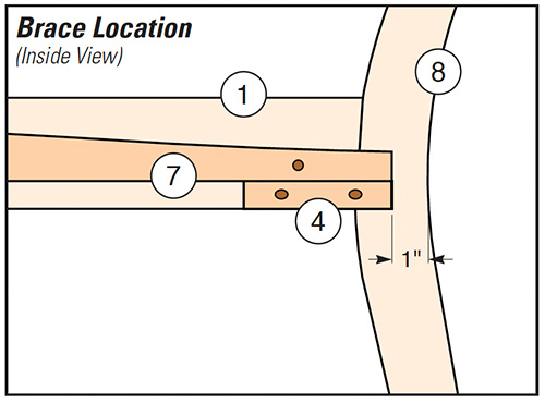 Diagram of brace and support placement for outdoor love seat