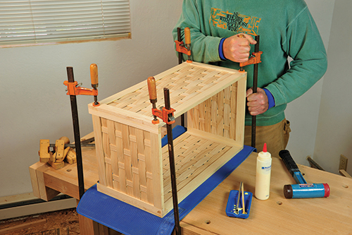 Gluing up completed picnic basket framework