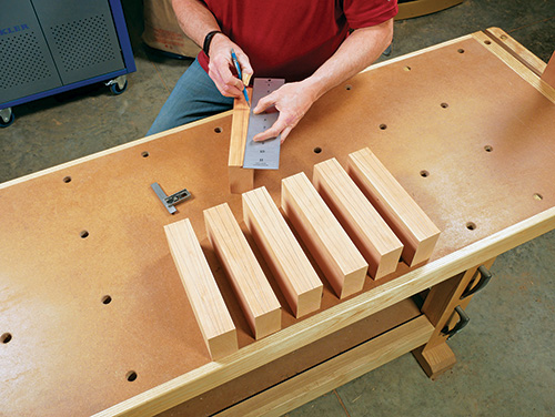 Marking center for knife block assembly on blanks