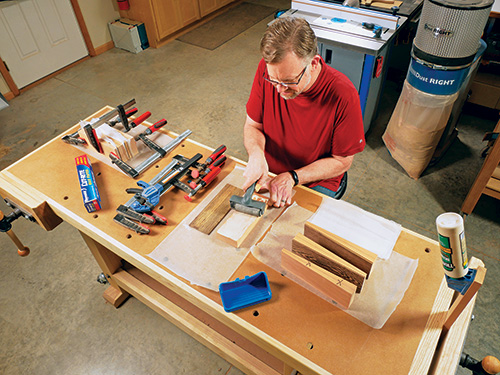 Rolling glue on knife block accent panels