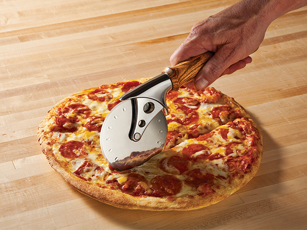 Turned pizza cutter handle