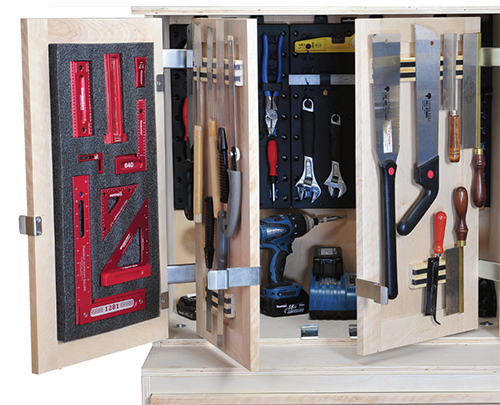 Workshop cabinet with space for multiple tools
