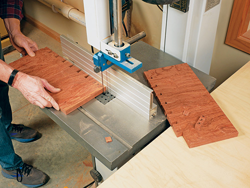 Trimming printer stand panel corners with band saw