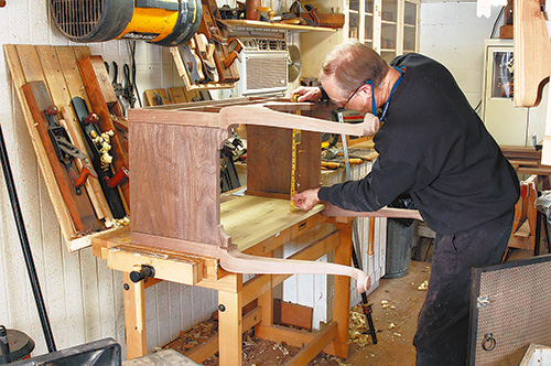 Measuring out queen anne highboy assembly for drawer installation