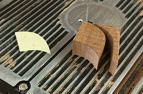 Cutting knee blocks for queen anne highboy on band saw