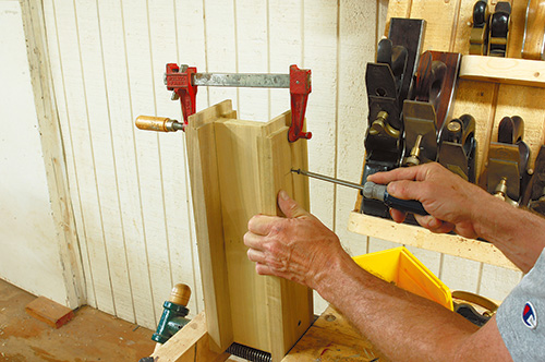 Assembling drawer kicker for Queen Anne Highboy upper casework