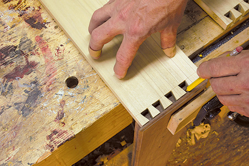 Marking Queen Anne Highboy dovetail pins