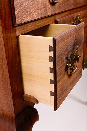 Close-up of highboy drawer joinery