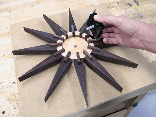 Installing clock dial mechanism into retro starburst clock