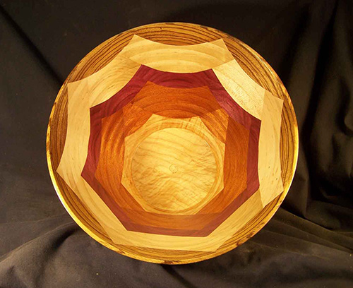 Top view of exotic wood bowl made with Ring Master