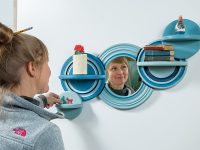 Series of circular wall shelves with mirror