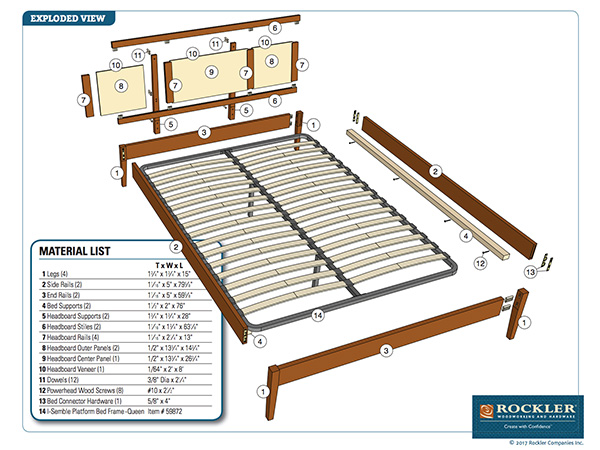 Rockler I Semble Platform Bed, Wood Bed Frame Blueprints