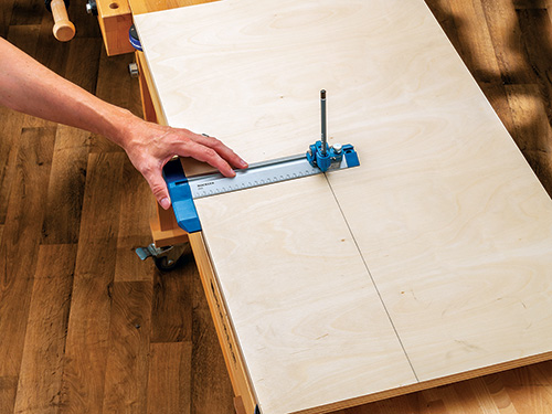 Drawing out line along panel with Rockler marking gauge