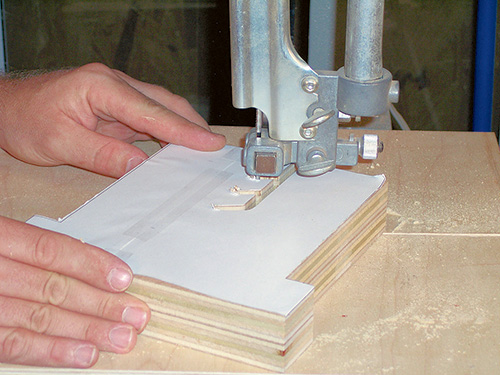 Cutting out parts for rolling pin jig on a band saw