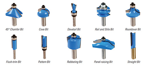 Different router bit style line-up