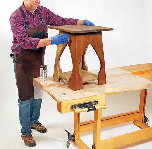 Rubbing Danish oil finish on Taboret table legs