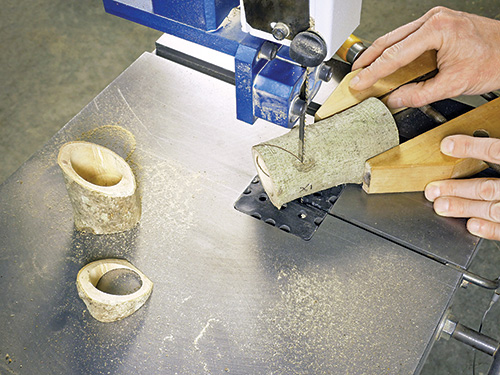 Using a band saw to angle candle holder opening