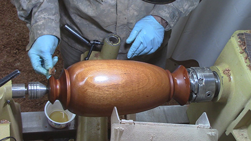 Sanding mahogany with antique oil