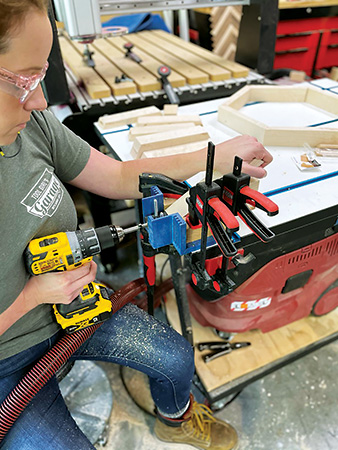 Sarah Listi clamping parts for hexagonal tall table