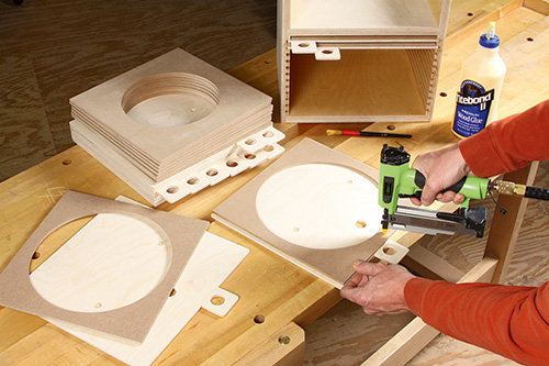 Gluing and nailing trays for saw blade organizer