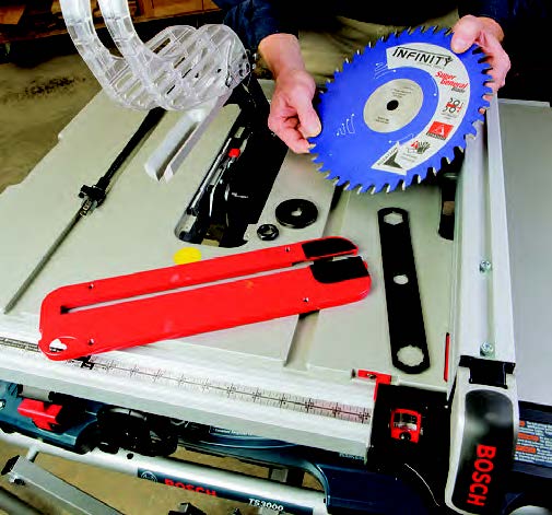 Portable saws, like the Bosch shown here, benefit from thinner blades. But so can heavy-duty hybrid or cabinet saws.