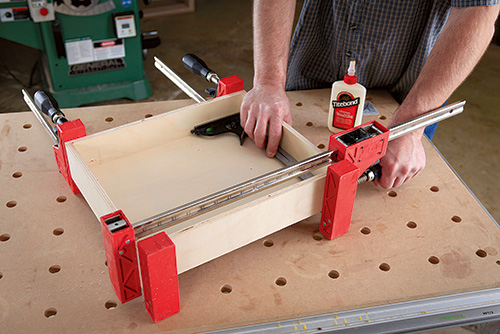 Gluing and clamping together parts for sharpening cart drawer