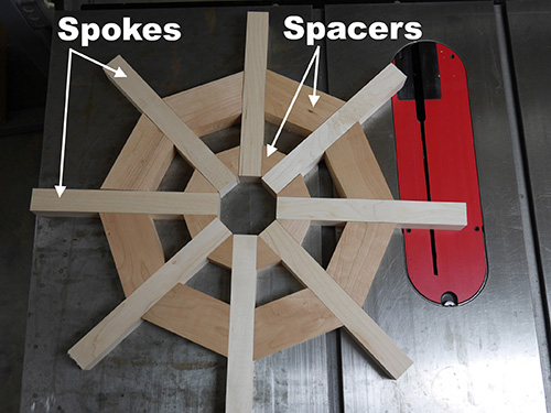 Basic parts of turned ship wheel clock
