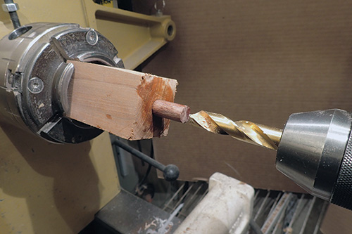 Drilling wood blank to start bottle stopper project