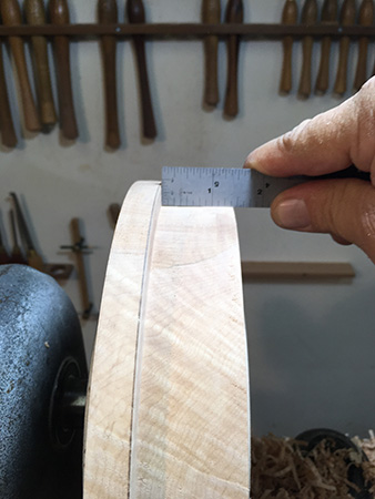 Measuring out rim area on bowl blank
