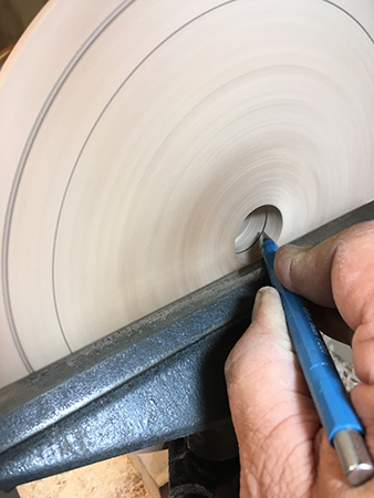 Marking diameter and depth of bowl turning blank