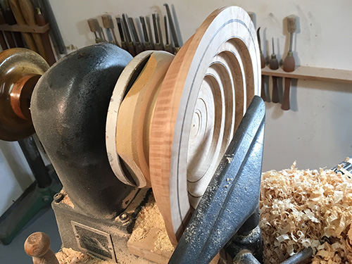 Preview of tiered cuts in bowl turning blank