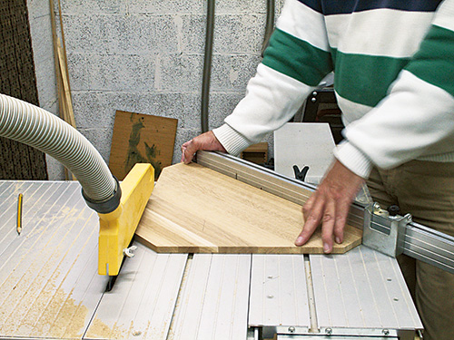 Cutting shelf edges for corner cabinet shelving