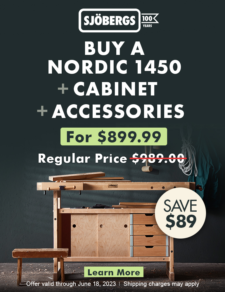 Save $89 on Sjobergs Nordic 1450 Workbench Plus Cabinet and Accessories