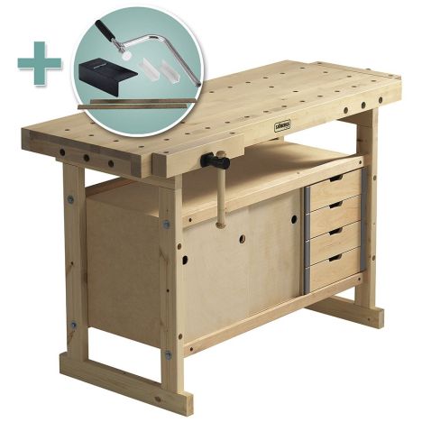 Sjobergs 1450 Nordic Workbench with highlighted accessories