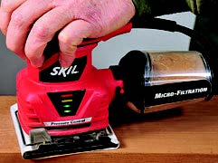 LED lights indicate the proper amount of pressure to apply as you use the Skil sander, a nice touch.