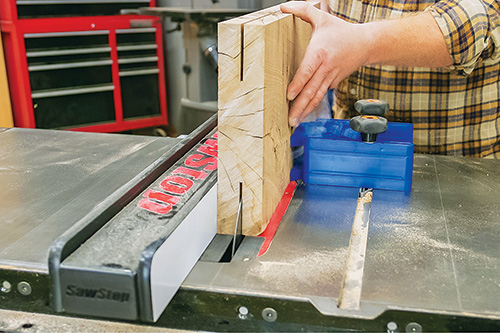 Prepping resaw cut of thick slab on table saw