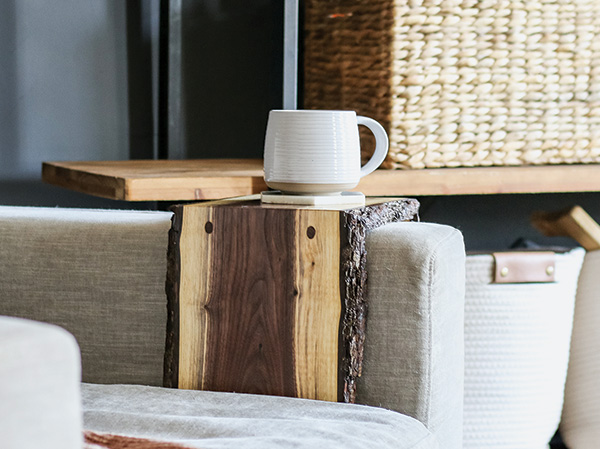 Walnut slab armrest surface