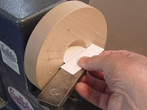 Testing spoon turning chuck with template