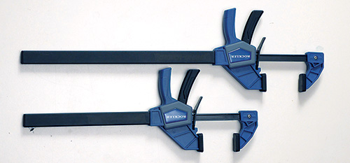 Two different sizes of Rockler spring loaded clamps