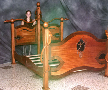 Snakebed: Junior Suzanna Johnson has created a bed from African ribbon, Honduran mahogany and walnut, with a snake motif that many of us would not find restful.