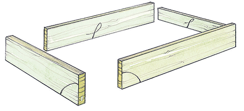 Drawing of the four side panels of desk drawer