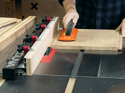 Using table saw to cut side rail tenons for server