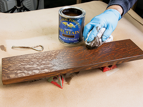 Coating serving table drawer panel with gel stain