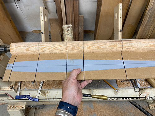 Transferring markings from template to stool leg blank
