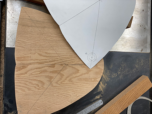 Transferring stool seat markings from template to blank